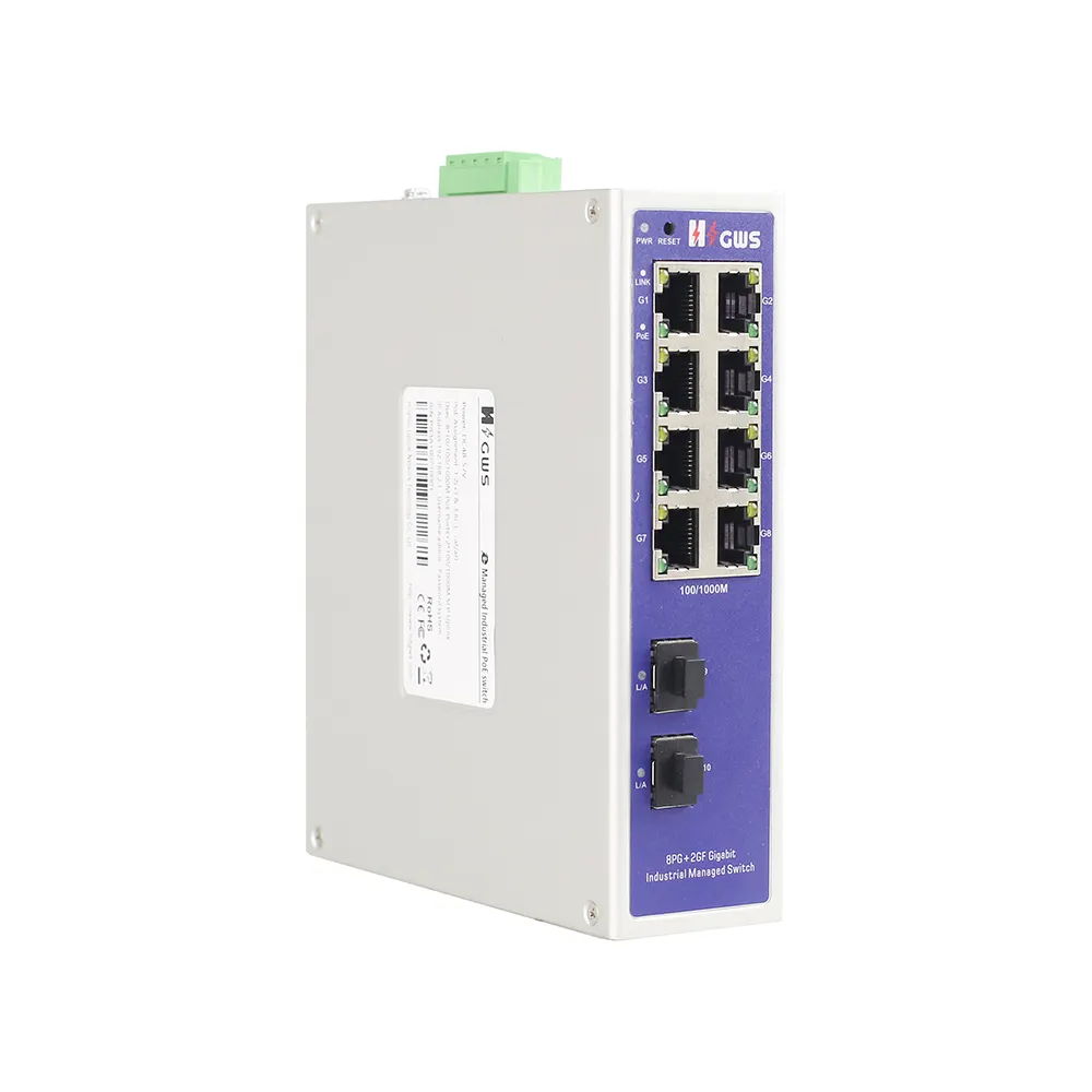 Maatwerk Outdoor Industrieel Netwerk E-Managed Poe Fiber Switch Met 8*10/100/1000M Poe Poorten + 2*10/100/1000M Sfp Slot.