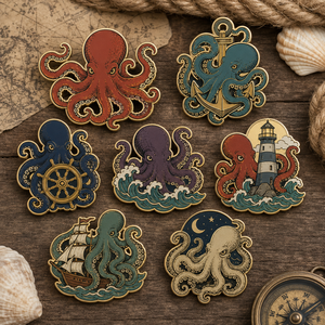 En gros, Pin's en émail et métal de haute qualité, personnalisé, vintage, sur le thème de la grande pieuvre monstre marin, art <span class=keywords><strong>nautique</strong></span>, badge souvenir rétro océanique - Product Image 1