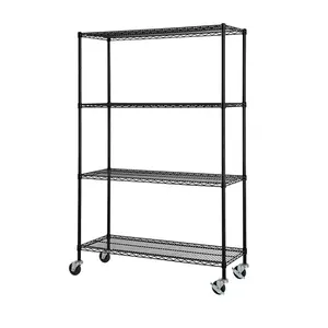 AMJ Hot Selling 4 Tier Nsf Approval Wire Shelving Trolley With Wheels