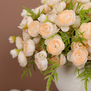 <b>Artificial</b> Flower <b>Bouquet</b> 5 Stems Small Camellia Lotus High Simulation Wedding Decoration White Champagne Pink Rose Red - Product Image 4