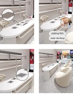 Table de manucure populaire blanc crème avec tiroir, plateau en ardoise, ensemble moderne pour salon de beauté et chaises de manucure