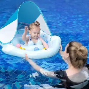 Assento flutuante de bebê para piscina, com bolso ajustável, com dossel, assento flutuante de bebê em forma de porco, segurança