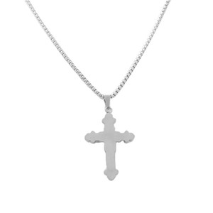Men's Stainless Steel <b>Cross</b> Pendant Necklace With Gold Inlay And Crystal Center Geometric Design For Punk Retro Style - Product Image 2
