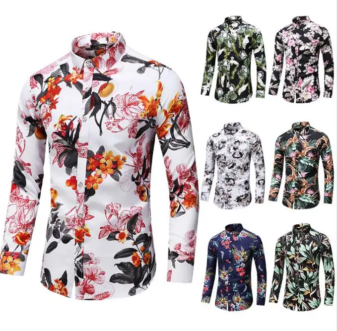 Factory Wholesale High Quality Fashion 3D Printing Shirts Big Size Men's Shirts Men's Floral Printed Long Sleeve Shirt