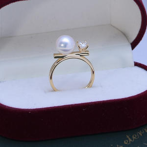 Bague en argent S925 pour femme avec diamant et perle d'eau douce ronde blanche de 8-9 mm, forte luminosité, presque sans défaut, design simple en forme de poutre d'équilibre - Product Image 2