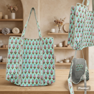 Bolsa de Compras Textil con Estampado Floral Grande, Asa para el Hombro y Cierre con Cordón, para Uso Diario - Product Image 2