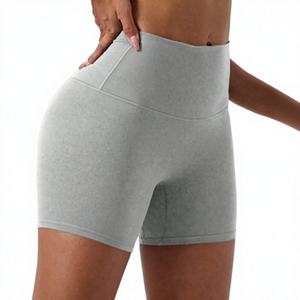 Shorts Deportivos Elásticos de Cintura Alta sin Costuras para Mujer, Color Sólido, Ropa de Yoga, Pantalones Cortos para Entrenamiento Atlético - Product Image 1