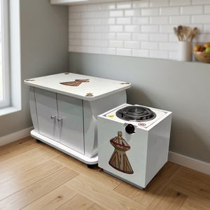 Îlot de cuisine moderne en acier inoxydable avec armoire de rangement et plaque de cuisson intégrée pour usage hôtelier - Product Image 2