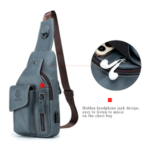 SCHLATUM 100% 牛皮蓝色休闲男士USB横身胸吊带包，带手机袋和耳机孔 - Product Image 4