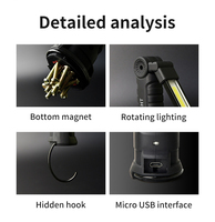 Senter Led Cob taktis Mini, lampu kerja portabel Super terang dapat diisi ulang Usb
