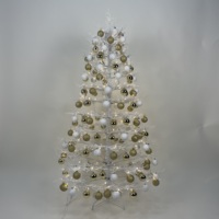 Fabrik-Großhandel: Weißer, vorbeleuchteter Weihnachtsbaum mit abgeknickten Ästen und Kugel-Set, LED-Beleuchtung, Kunststoffmaterial, Netzstecker-Betrieb