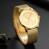Montre Quartz Fine Mixte Cadran Noir Bracelet Maille Or Style Affaires Cadeau Ami
