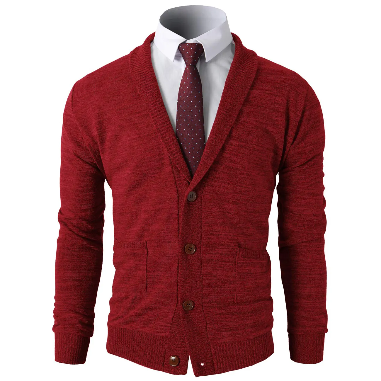 2023 High Quality Shawl Collar Cotton Knitted Cardigan Men with Pocket