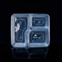 Boîte alimentaire jetable en PP avec revêtement UV, 3 compartiments, type bento, avec couvercle, en plastique, forme rectangulaire, pour les occasions festives