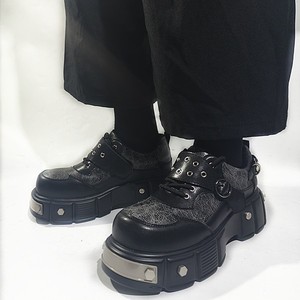 Punk Platform <b>Shoes</b> Cracked Texture Patchwork Upper Metal Eyelet D‑Ring Buckle Decor Chunky Sole Lace‑up Hook‑and‑Loop <b>Shoes</b> - Product Image 6