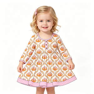 Robe à volants personnalisée décontractée en spandex à manches longues pour filles, style boutique, pour sœurs, collection automne Halloween, vente en gros, vêtements d'usine - Product Image 6
