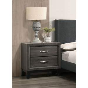 Meubles de chambre DB Rustic Grey Oak Solidwood 1pc Table de chevet 2 tiroirs Table d'appoint de lit Design simple - Product Image 4