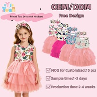 Ensemble robe tutu sans manches à imprimé floral pour petites filles, avec bandeau à nœud assorti, jupe en tulle superposée, tenue décontractée d'été pour enfants