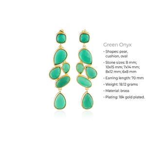 Luxury Fashion <b>Earrings</b> Natural Green Onyx White Moonstone Drop <b>Earrings</b> 18k <b>Gold</b> Plated Brass Jewelry <b>Dangle</b> <b>Earring</b> For Women - Product Image 1