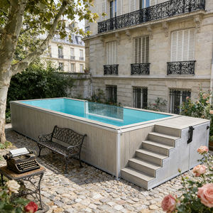 Piscine hors sol élégante avec détails en carrelage en bois et pompe filtrante efficace pour piscine à eau salée - Product Image 5