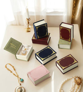 Custom Vintage Logo Book-Shape Jewelry Display <b>Box</b> Clamshell <b>Necklace</b> Earrings Rings Brooch Cosmetics <b>Gift</b> Jewelry <b>Box</b> - Product Image 2