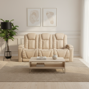 Ensemble de canapés inclinables intelligents en cuir PU 3+<span class=keywords><strong>2</strong></span>+1 <span class=keywords><strong>places</strong></span> avec massage, cadre métallique extensible et porte-gobelets LED - Product Image 1