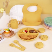 Ensemble de 10 assiettes en silicone pour enfants, design compartimenté, bavoir pour bébé, accessoires pour l'alimentation complémentaire, articles pour mères et nourrissons, style minimaliste
