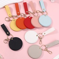 Miroir cosmétique portable personnalisé en cuir PU, miroir de maquillage rotatif, petit miroir à suspendre, mini miroir de poche