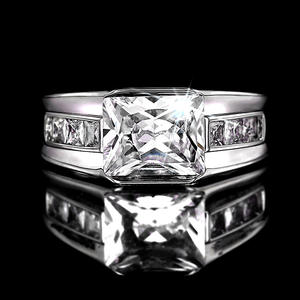 Bague de fiançailles en platine pour femme, diamant naturel taille princesse, couleur D, diamants latéraux T0231 - Product Image 2