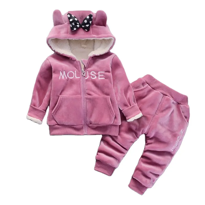 Baby Girls Clothing Sets Kids Boys Winter Thick Plush Cotton Long Sleeve Warm Outerwear+Pants Suit Toddler Set For 1-4 Years