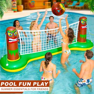 Summer Trend <b>Inflatable</b> Luau Pool Volleyball Net Large <b>Floating</b> Water Game Set Tropical Hawaiian Party Beach Ball Included - Product Image 2