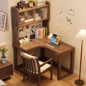 <span class=keywords><strong>Escritorio</strong></span> Esquinero de Madera Maciza con Estantería Integrada y Panel Perforado <span class=keywords><strong>para</strong></span> Uso en Dormitorio/Estudio - Product Image 3