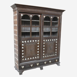 Haswani Handicrafts Antique Hand Carved Wooden Glass Almirah MOP Inlay Vintage Luxury Display Design - Product Image 1