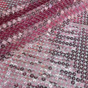 Màu xanh lá cây nhấp nháy vòng tròn chiếu sáng <span class=keywords><strong>sequin</strong></span> Polyester dệt kim tấm vải cho đám cưới ăn mặc trong kho các mặt hàng - Product Image 1