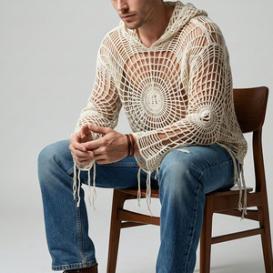 Felpa con Cappuccio da Uomo in Maglia Traforata Stile Ragnatela, Estiva, Traspirante, Maglione a Rete per Festival, Streetwear Personalizzato - Product Image 5