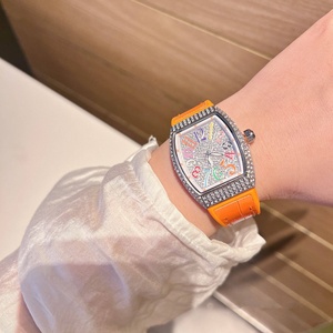 Luxury Full Diamond Paved Tonneau <b>Watch</b> for Women Colorful <b>Arabic</b> Numerals Leather Strap Gorgeous Women Fashion Quartz <b>Watch</b> - Product Image 6