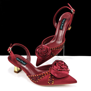 Lace-up Rose Rhinestone PVC <b>Pointed</b>-<b>toe</b> High-heeled <b>Mules</b> Women's Shoes Handbag Light Luxury Style Shoe and Bag Set - Product Image 2