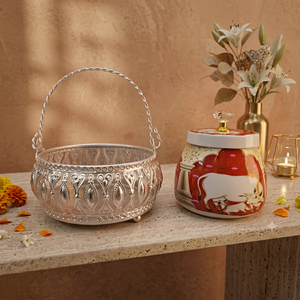 Oriental Metal Food <b>Storage</b> <b>Jar</b> With Airtight Lid Handcrafted Round Design <b>For</b> <b>Kitchen</b> Use - Product Image 3