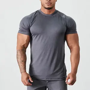 OEM custom logo design 4 way stretch 95% polyester 5% elastane lightweight breathable utility muscle fit T shirt men