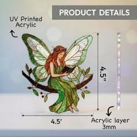 Attrape-soleil 2D en acrylique style vitrail, fée de lecture, elfe sur branche, ornement suspendu pour fenêtre, mur, décoration intérieure, cadeau artistique