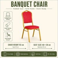 Chaise de banquet rembourrée avec coussin, structure métallique empilable, chaise d'hôtel pour événements, mariages, fêtes, vente en gros