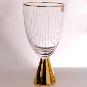 Copas de champán modernas, juego de 3, de vidrio soplado a mano con borde dorado, base de acero inoxidable, diseño sin plomo - Product Image 6