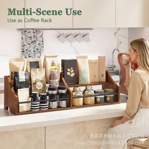 Estante de vino de madera de doble capa con organizador de botellas de hierro para mostrador de bar, exhibición y almacenamiento de licores. - Product Image 3