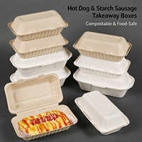 Boîte alimentaire longue jetable en bagasse avec couvercle, compatible micro-ondes, pour hot-dogs, croissants et repas de camping