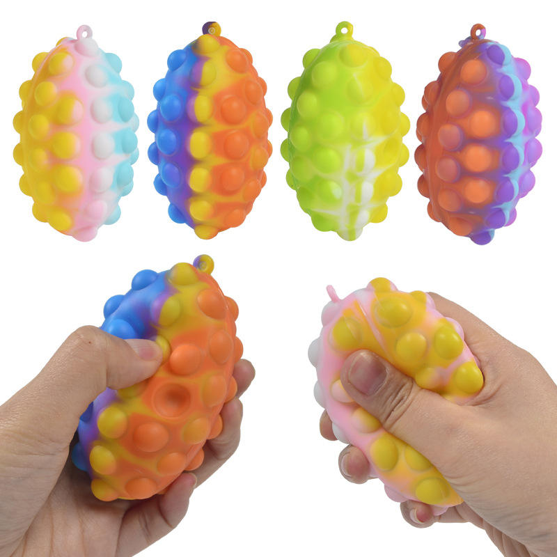 3d Fidget Popper Squeeze Keychain Newest Simple Anxiety Relief Stress Reliever Push Pop Rugby Ball