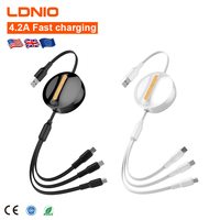 LDNIO LC90A kabel Data multi-pengisian, kabel Data 3-in-1 dapat ditarik 4.2A, kabel Data pengisian daya cepat untuk ponsel Android, tipe C, baru