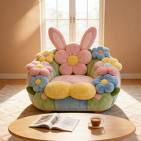 Fauteuil individuel de luxe en forme de lapin de dessin animé, fauteuil d'appoint à motif floral, rembourré en mélange de coton, pour salon, salle de jeux, décoration de meubles