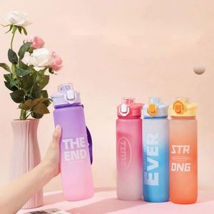 New Design 1000ML/1L Eco-Friendly Portable Outdoor Direct <b>Drinking</b> Sports Motivational Bottle <b>Plastic</b> Lid Gradient Applicable - Product Image 2