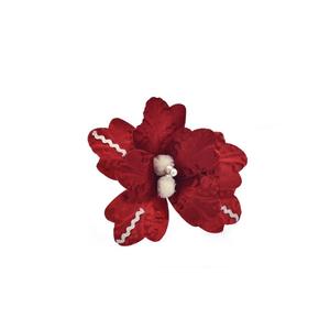 Fleur à tige courte en velours rouge et blanc - Product Image 1