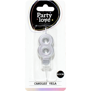 Bougie d'anniversaire en argent numéro 8 Party Love 4,5 cm Vela - Product Image 3